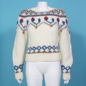 Vintage Midnight Blues Fair Isle Cozy Knit Sweater White Blue Womens size S - 11